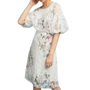 TRACY REESE x ANTHROPOLOGIE Guiana Ivory Lace Puff Sleeve Floral Fairy Dress 4